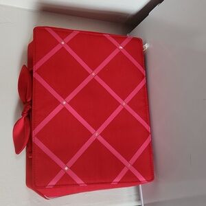 NWOT Estee Lauder XLARGE Travel OR MAKEUP CASE red pink gold 12x12x3